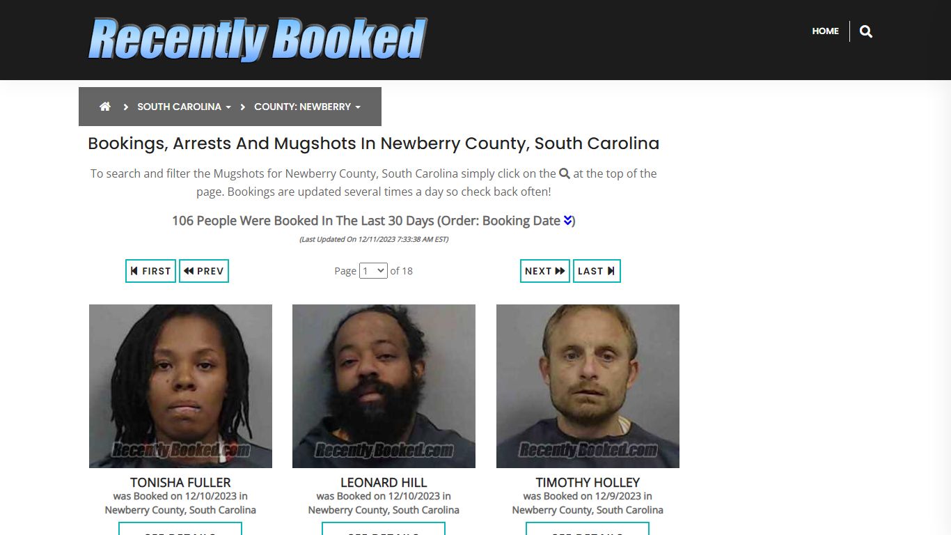 Bookings, Arrests and Mugshots in Newberry County, South Carolina